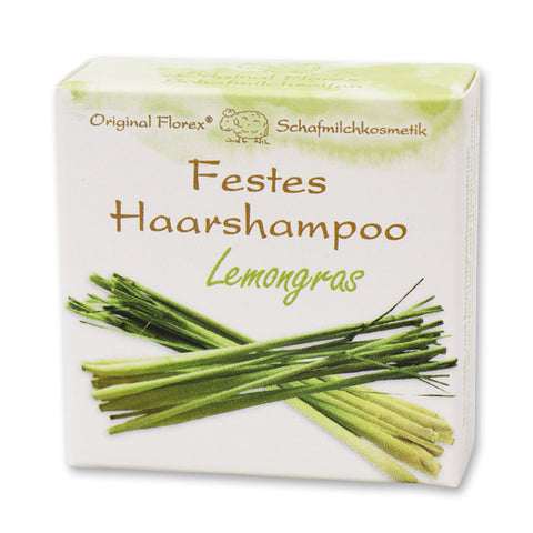 Festes Haarshampoo 58g mit Schafmilch Lemongras verpackt in Papier-Schachtel