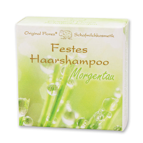 Festes Haarshampoo 58g mit Schafmilch Morgentau verpackt in Papier-Schachtel