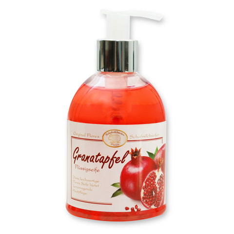 Flüssigseife mit Schafmilch im Spender 250ml Granatapfel mit Etikett modern