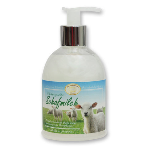 Flüssigseife mit Schafmilch im Spender 250ml Classic mit Etikett modern