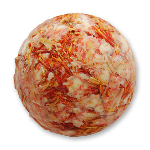 Badebutter-Kugel mit Schafmilch 50g mit Bestreuung Saflorblüte und Duft Granatapfel ohne Palmöl