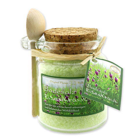 Badesalz Eisenkraut 300g im Glas mit Holzlöffel dekoriert