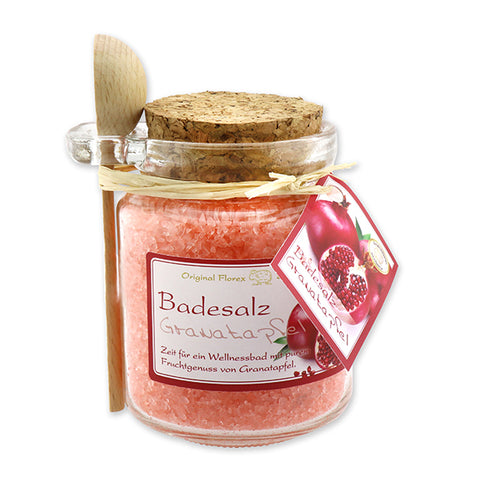 Badesalz Granatapfel 300g im Glas mit Holzlöffel dekoriert