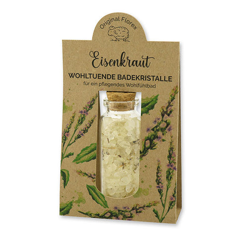 Badesalz Eisenkraut GROB 40g mit Eisenkrautkräuter im Glas mit Kork mit Papierverpackung "Wohlfühlzeit"