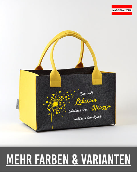 Filzkorb personalisiert Lehrerin – Lehre lehren aus dem Herzen Pusteblume – TT-Designs Österreich