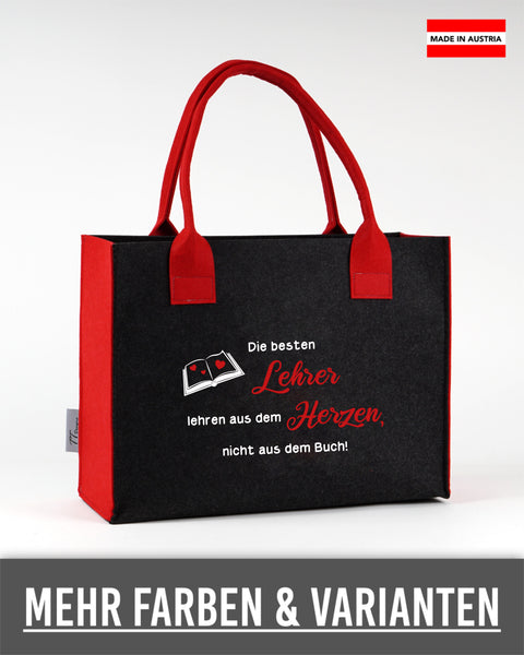 Filztasche L personalisiert Lehrerin – 01 Die besten Lehrer lehren aus dem Herzen – TT-Designs Österreich