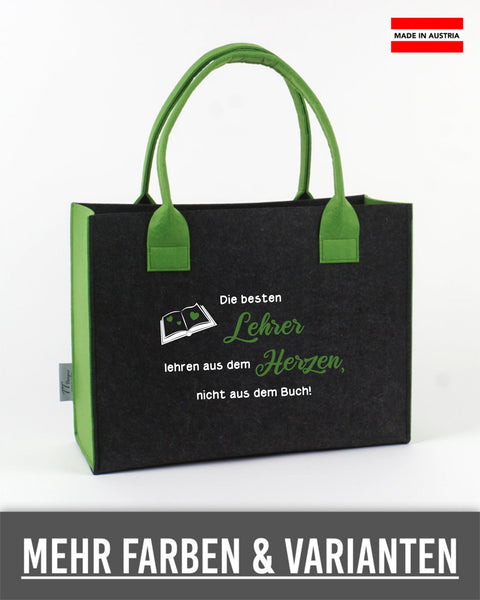 Filztasche L personalisiert Lehrerin – 01 Die besten Lehrer lehren aus dem Herzen – TT-Designs Österreich