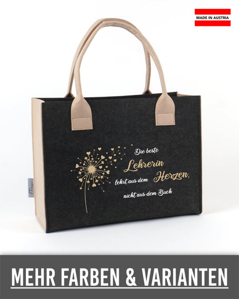 Filztasche L personalisiert Lehrerin – 02 Die beste Lehrerin lehrt aus dem Herzen Pust... – TT-Designs Österreich