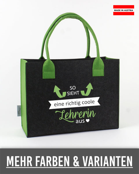 Filztasche L personalisiert Lehrerin – 03 So sieht eine richtig coole Lehrerin aus – TT-Designs Österreich