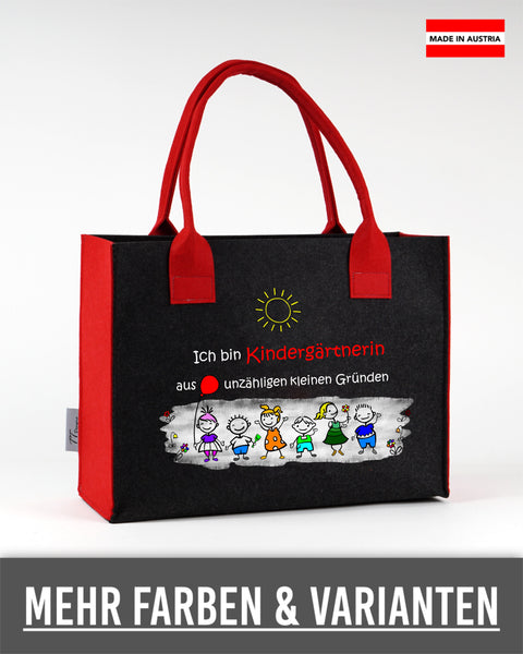 Filztasche L personalisiert Kindergärtnerin – 05 Ich bin Kindergärtnerin aus unzähligen klein... – TT-Designs Österreich