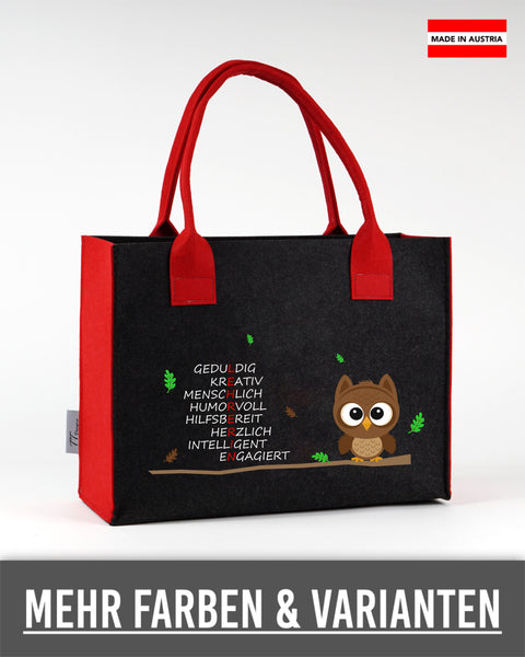 Filztasche L personalisiert Lehrerin – 17 L E H R E R I N – TT-Designs Österreich
