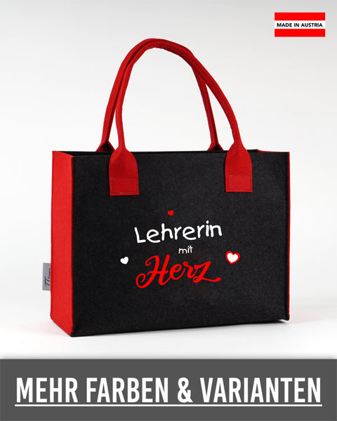 Filztasche L personalisiert Lehrerin – 18 Lehrerin mit Herz – TT-Designs Österreich