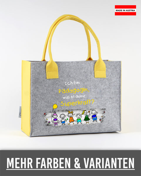 Filztasche L personalisiert Pädagogin – 19 Ich bin Pädagogin, was ist deine Superkraft? – TT-Designs Österreich