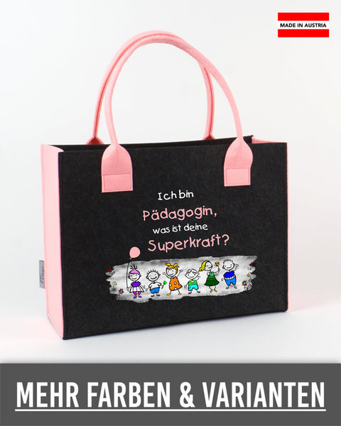 Filztasche L personalisiert Pädagogin – 19 Ich bin Pädagogin, was ist deine Superkraft? – TT-Designs Österreich
