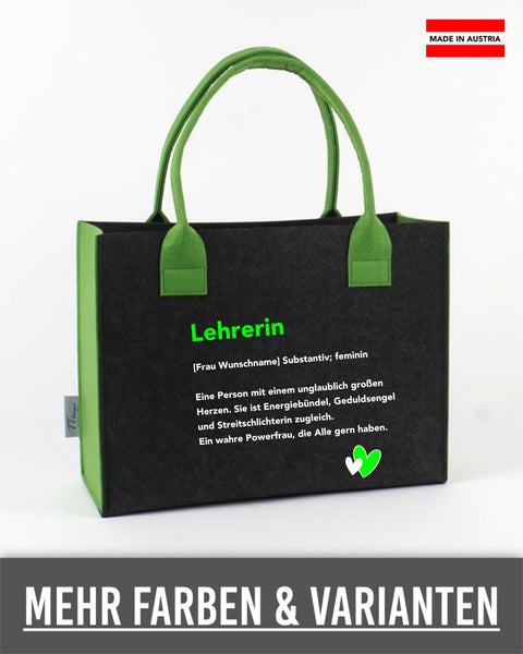 Filztasche L personalisiert Lehrerin – 23 Lehrerin Substantiv, Wunschname – TT-Designs Österreich