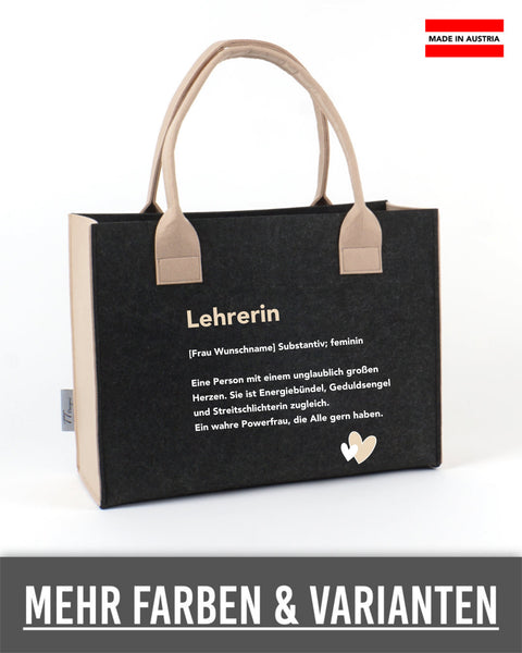 Filztasche L personalisiert Lehrerin – 23 Lehrerin Substantiv, Wunschname – TT-Designs Österreich