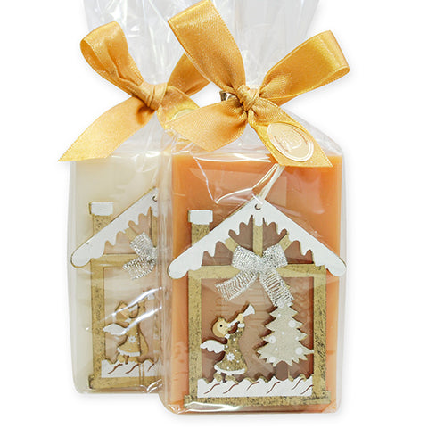 Schafmilchseife eckig 150g Classic Quitte dekoriert mit weihnachtlichem Motiv mit Engel verpackt in Cello