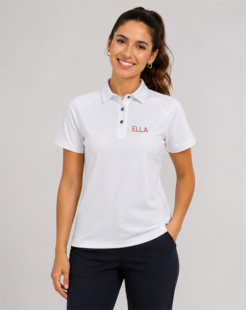 PhysioMED Pure Cotton Polo Damen Vorderansicht – Poloshirt aus 100 % Baumwolle, Slim Fit, PhysioMED-Logo auf der Brust, trocknergeeignet, TT-Designs Österreich