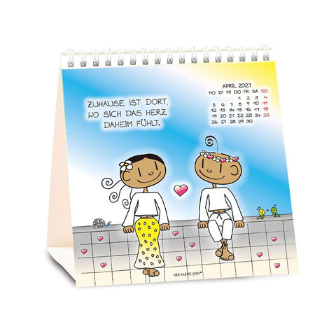 Tischkalender 2027 Der kleine Yogi – Kalenderblatt April: Yogini und Yogi sitzen nebeneinander auf einer Mauer