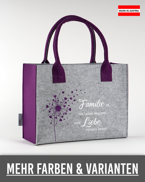Filztasche "Familie ist, wo Leben beginnt und Liebe niemals endet" – Größen S/M/L