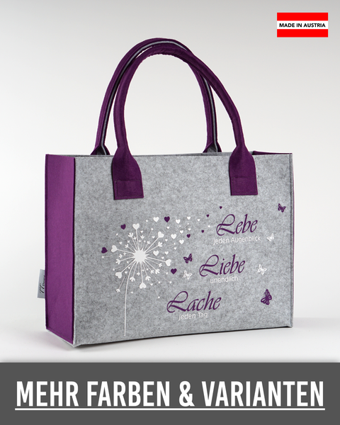 Filztasche "Lebe Liebe Lache" – Größen S/M/L