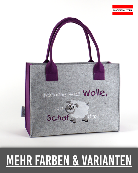 Filztasche "Komme was Wolle, ich Schaf das!" – Größen S/M/L